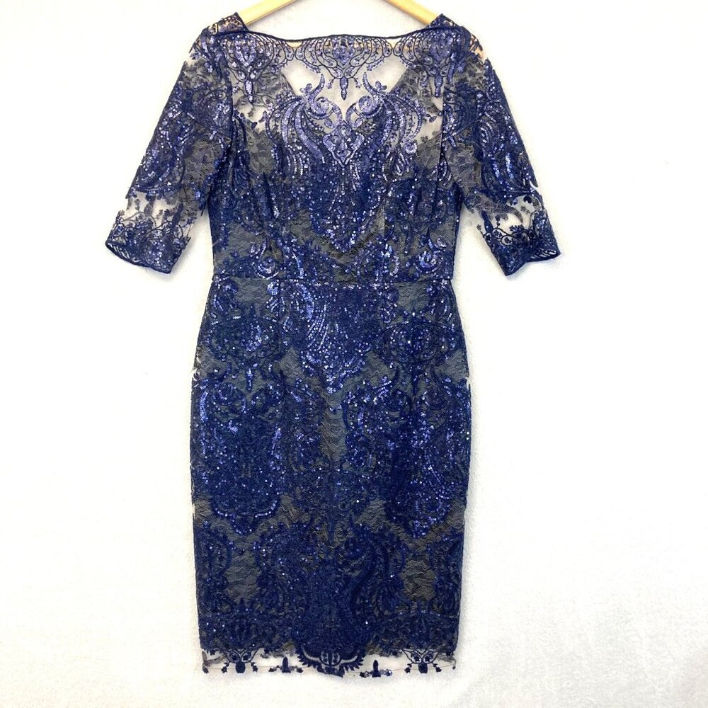 Tahari Lace Sequin Formal Dress Size 6 Mother Of Bride‎ Wedding Knee Sheath Glam